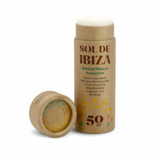 Protector solar sin plástico SOL DE IBIZA en stick. Protección de barrera física SPF 50.