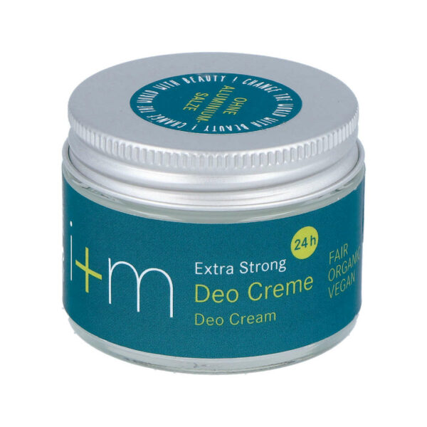 Desodorante en crema extra fuerte i+m Naturkosmetik Berlin extra strong. Tarro de vidrio ecológico. Hecho en Alemania, Europa.